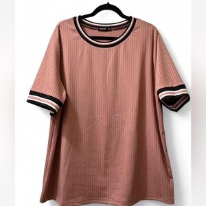 Dusty rose blouse with white/black stripes, size 3X fits like 2x